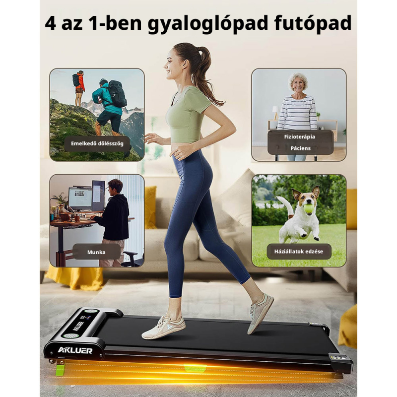 AKLUER 480L-A Sétapad és Futópad, Asztal Alá Helyezhető Walking Pad, Kézi Dőlésszögállítás, 0,6–6,4 km/h, 2,5 LE Motor, 150 kg