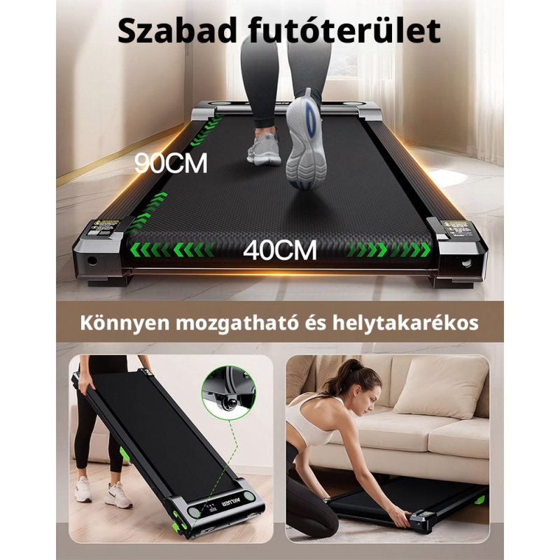 AKLUER 480L-A Sétapad és Futópad, Asztal Alá Helyezhető Walking Pad, Kézi Dőlésszögállítás, 0,6–6,4 km/h, 2,5 LE Motor, 150 kg