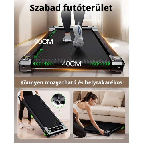 AKLUER 480L-A Sétapad és Futópad, Asztal Alá Helyezhető Walking Pad, Kézi Dőlésszögállítás, 0,6–6,4 km/h, 2,5 LE Motor, 150 kg