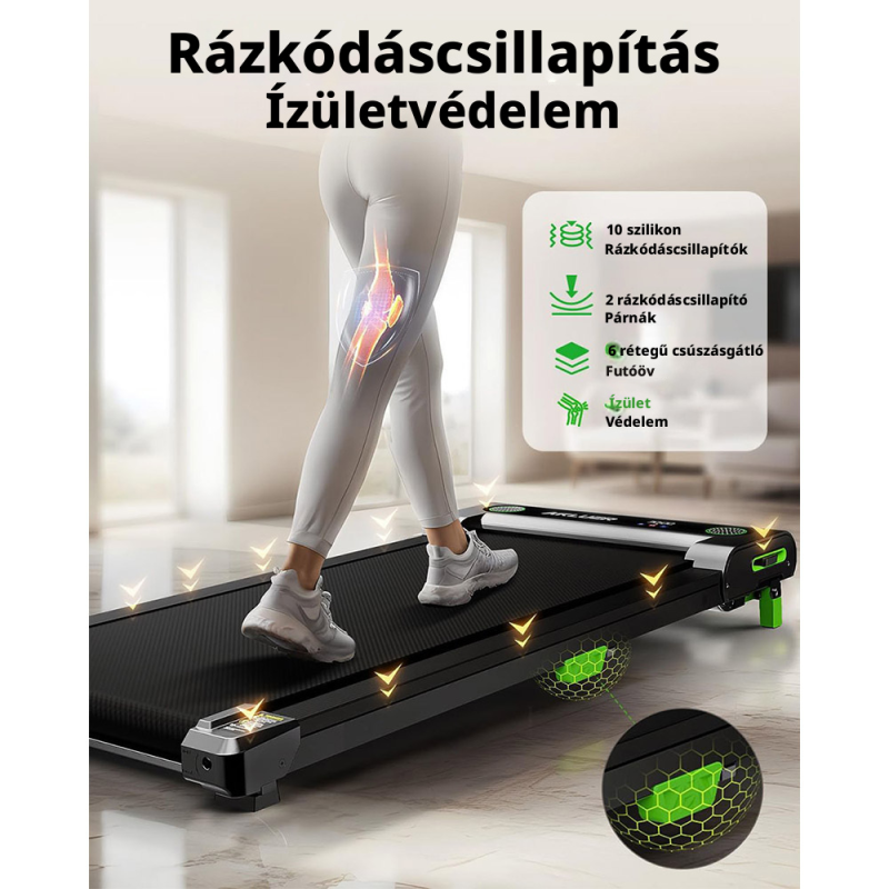 AKLUER 480L-A Sétapad és Futópad, Asztal Alá Helyezhető Walking Pad, Kézi Dőlésszögállítás, 0,6–6,4 km/h, 2,5 LE Motor, 150 kg