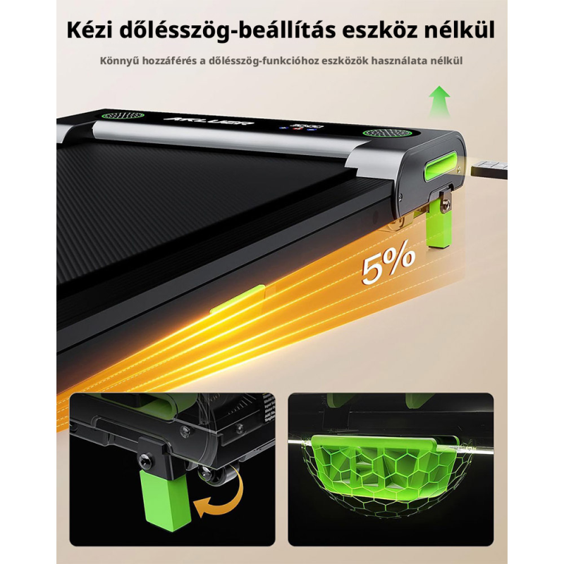 AKLUER 480L-A Sétapad és Futópad, Asztal Alá Helyezhető Walking Pad, Kézi Dőlésszögállítás, 0,6–6,4 km/h, 2,5 LE Motor, 150 kg
