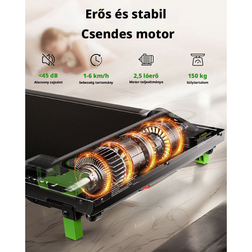 AKLUER 480L-A Sétapad és Futópad, Asztal Alá Helyezhető Walking Pad, Kézi Dőlésszögállítás, 0,6–6,4 km/h, 2,5 LE Motor, 150 kg