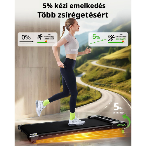 AKLUER 480L-A Sétapad és Futópad, Asztal Alá Helyezhető Walking Pad, Kézi Dőlésszögállítás, 0,6–6,4 km/h, 2,5 LE Motor, 150 kg