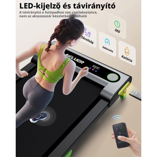 AKLUER 480L-A Sétapad és Futópad, Asztal Alá Helyezhető Walking Pad, Kézi Dőlésszögállítás, 0,6–6,4 km/h, 2,5 LE Motor, 150 kg
