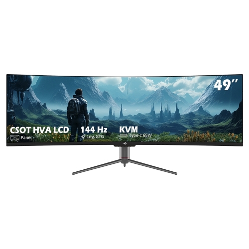 TITAN ARMY C49SHC 49" Ívelt Gaming Monitor, 32:9 UltraWide, 3840×1080, 144 Hz, 1 ms, 1800R HVA, HDR400, USB-C 65 W