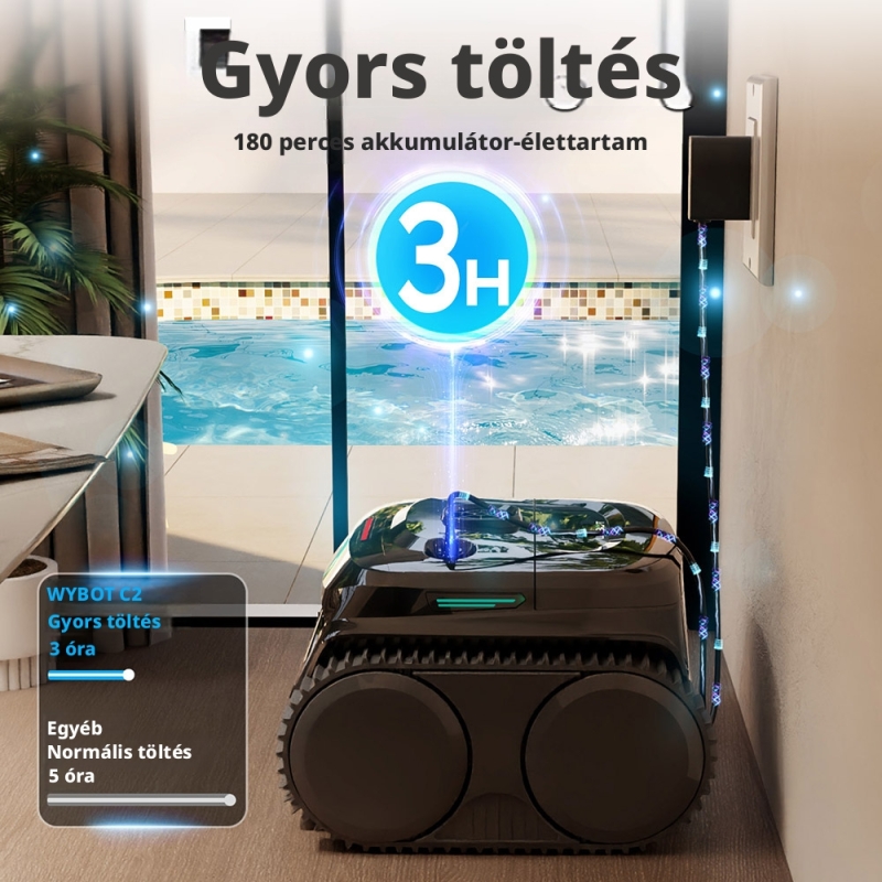 WYBOT C2 Vezeték Nélküli Robot Medencetisztító, Medence Porszívó, Padló-, Fal- és Vízvonal-tisztítás, Akár 180 perc Üzemidő, 200