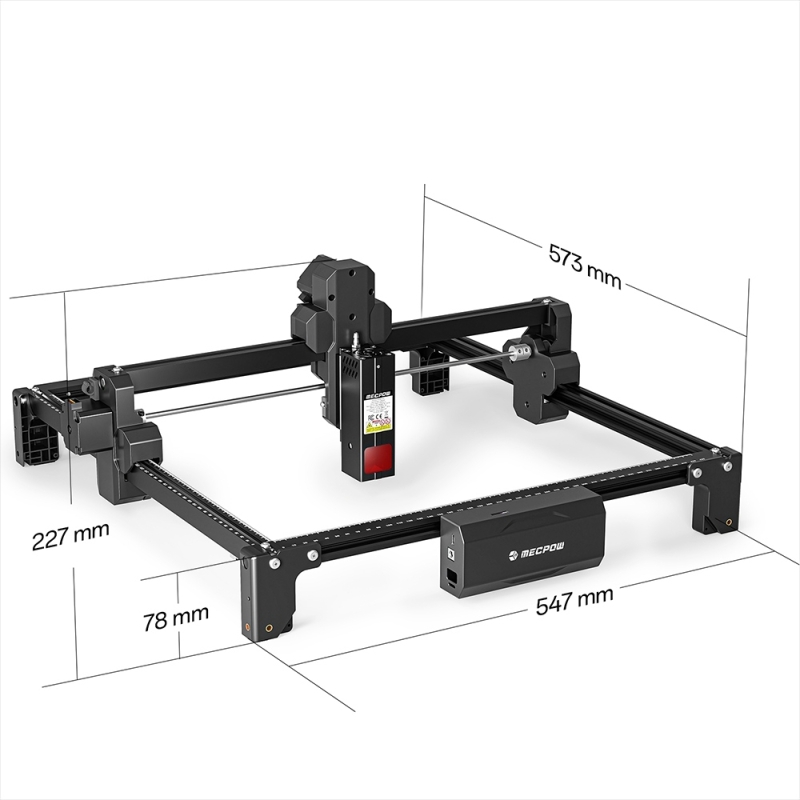 Mecpow X3S 7W Diódalézeres Lézergravírozó Gép, 360×360 mm Munkaterület, 10 000 mm/perc, 0,05×0,07 mm Lézerpont, WiFi és Type-C