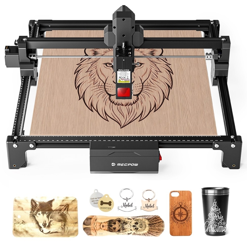 Mecpow X3S 7W Diódalézeres Lézergravírozó Gép, 360×360 mm Munkaterület, 10 000 mm/perc, 0,05×0,07 mm Lézerpont, WiFi és Type-C