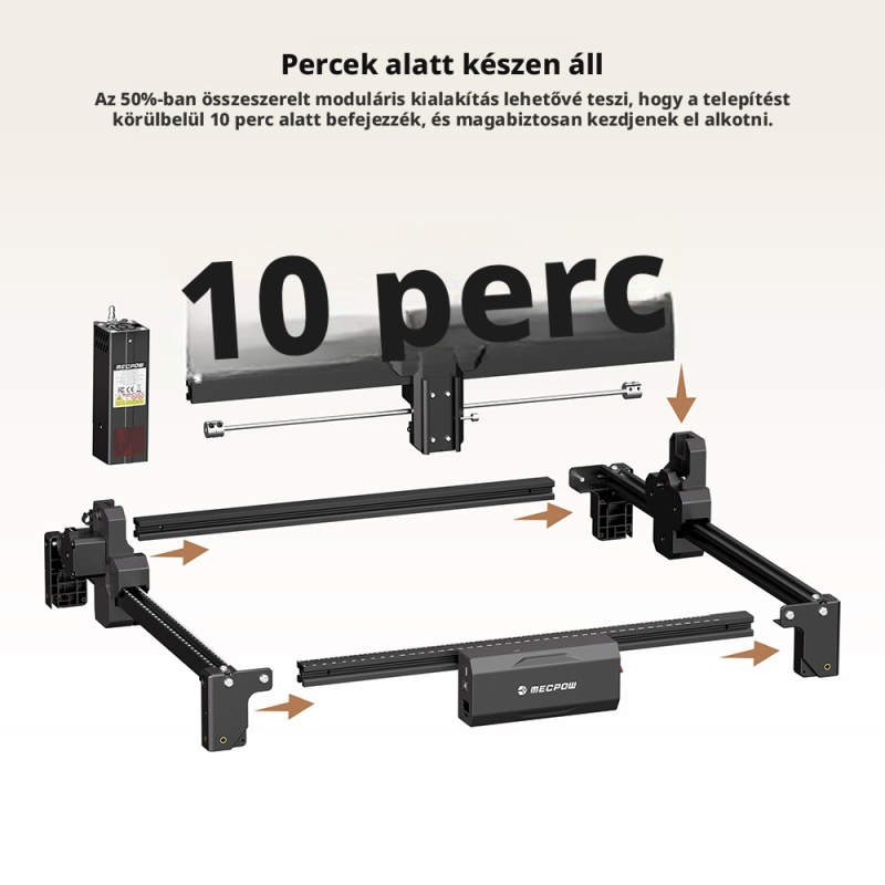 Mecpow X3S 7W Diódalézeres Lézergravírozó Gép, 360×360 mm Munkaterület, 10 000 mm/perc, 0,05×0,07 mm Lézerpont, WiFi és Type-C