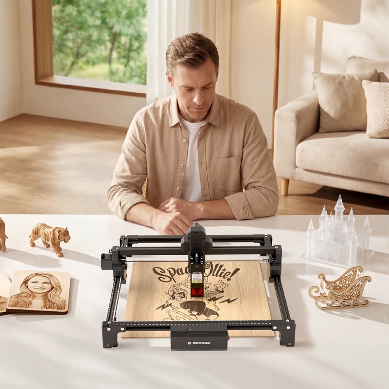 Mecpow X3S 7W Diódalézeres Lézergravírozó Gép, 360×360 mm Munkaterület, 10 000 mm/perc, 0,05×0,07 mm Lézerpont, WiFi és Type-C