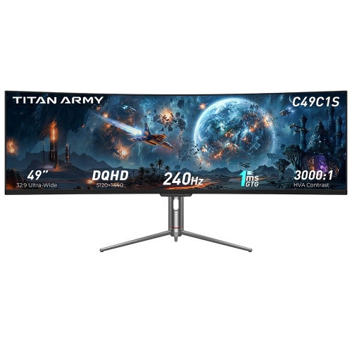 TITAN ARMY C49C1S 49" Ívelt Gaming Monitor, 32:9 UltraWide, 5120×1440 DQHD, 240 Hz, 1 ms, 1800R Fast VA, HDR400, USB-C 65 W