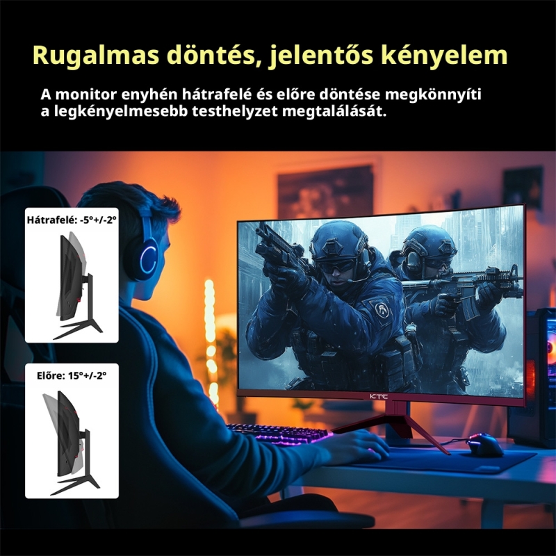 KTC H32S17 32" Ívelt Gaming Monitor, 2560×1440 QHD, 180 Hz, 1 ms MPRT, HVA, HDR10, 1500R