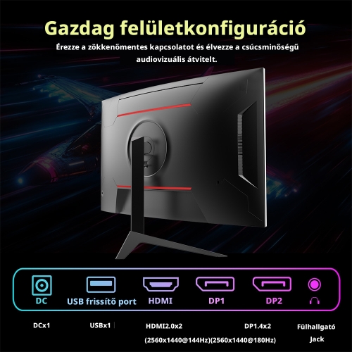 KTC H32S17 32" Ívelt Gaming Monitor, 2560×1440 QHD, 180 Hz, 1 ms MPRT, HVA, HDR10, 1500R