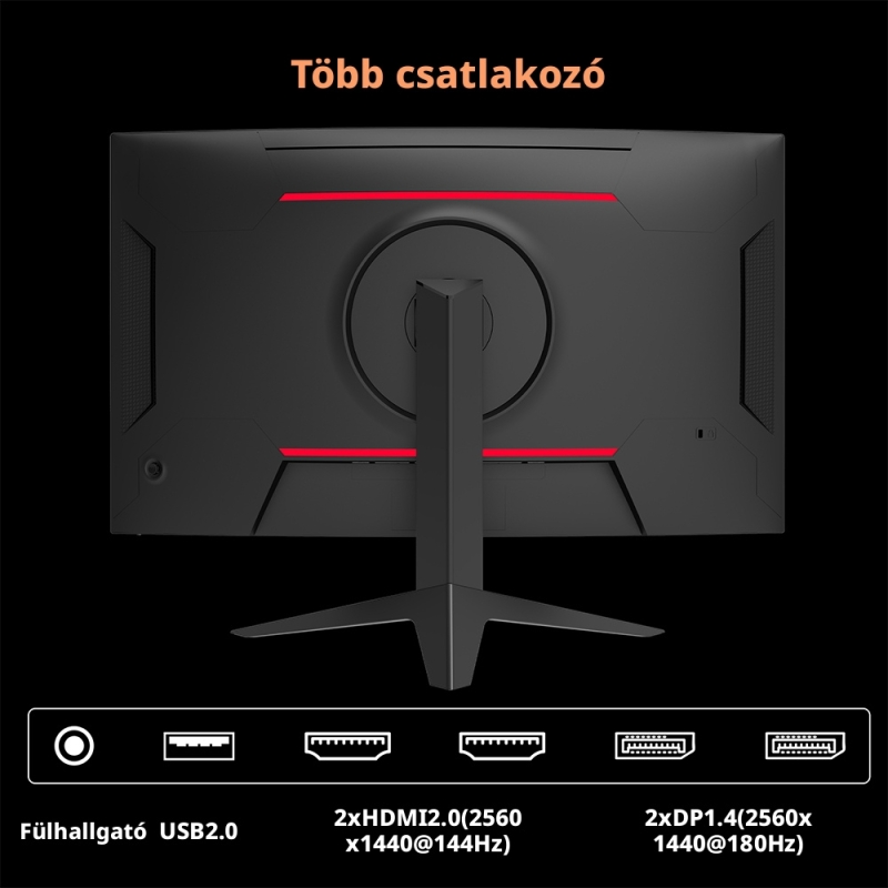 KTC H27S17 27" Ívelt Gaming Monitor, QHD 2560×1440, 180 Hz, 1 ms MPRT, HVA, HDR10, 1500R