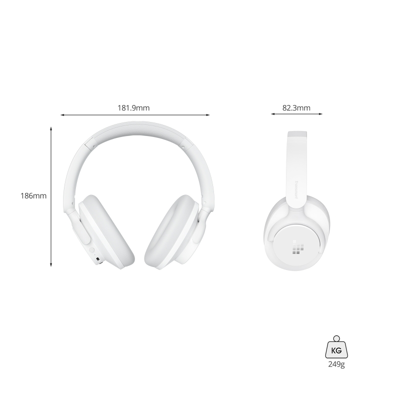 Tronsmart Sounfii Q20S Vezeték Nélküli Fejhallgató, Hybrid ANC -40 dB, Bluetooth 5.3, Akár 60 Óra Üzemidő, Hi-Res Audio, Fehér