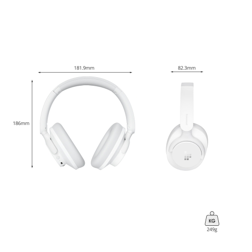 Tronsmart Sounfii Q20S Vezeték Nélküli Fejhallgató, Hybrid ANC -40 dB, Bluetooth 5.3, Akár 60 Óra Üzemidő, Hi-Res Audio, Fehér