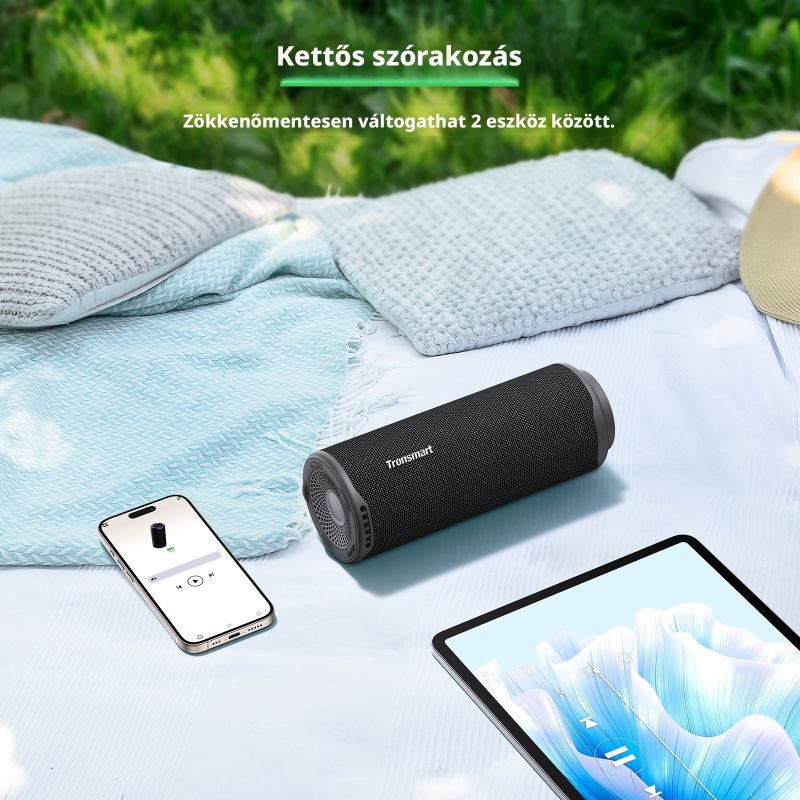 Tronsmart T8 Hordozható Bluetooth Hangszóró, 40 W, 360° Hangzás, Bluetooth 5.3, IPX7, Akár 18 Óra Üzemidő, Fekete