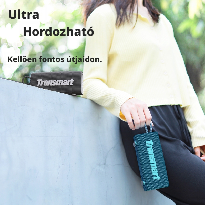 Tronsmart Trip Hordozható Bluetooth Hangszóró, 10 W, Bluetooth 5.3, IPX7, Akár 20 Óra Üzemidő, TWS, Fekete