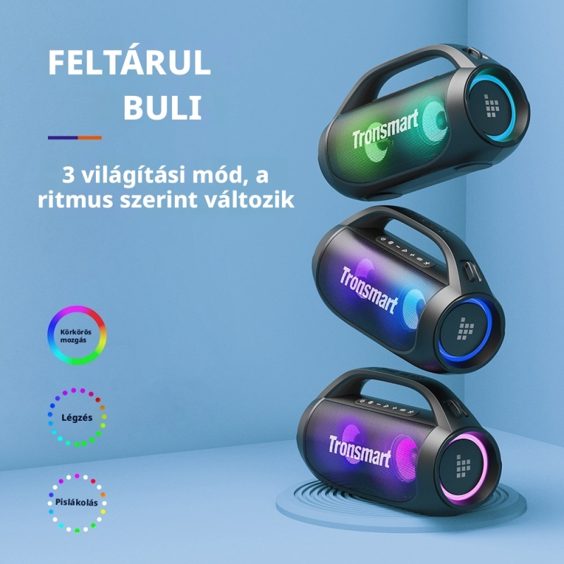 Tronsmart Bang SE Hordozható Bluetooth Party Hangszóró, 40 W, Bluetooth 5.3, IPX6, Akár 24 Óra Üzemidő, LED Fények