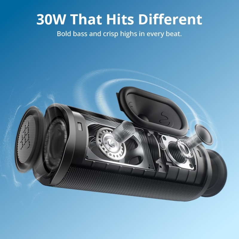 Tronsmart Mirtune C3 Hordozható Bluetooth Hangszóró, 30 W, Bluetooth 6.0, IPX7, Auracast™, Akár 12 Óra Üzemidő, Kék