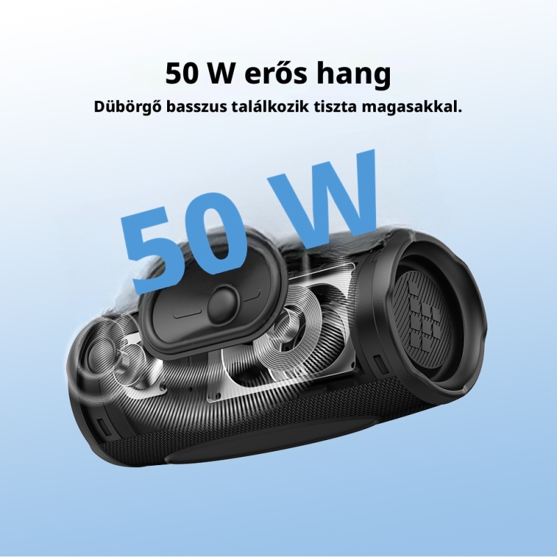 Tronsmart Mirtune C3 Plus Hordozható Bluetooth Hangszóró, 50 W, Bluetooth 6.0, IPX7, Auracast™, Akár 12 Óra Üzemidő, Fekete