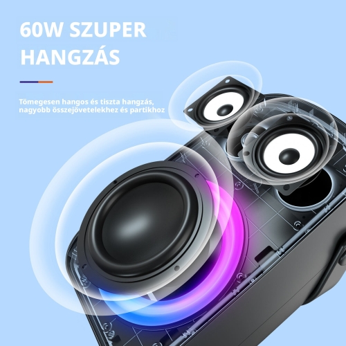 Tronsmart Halo 110 Hordozható Bluetooth Party Hangszóró, 60 W, Bluetooth 5.3, IPX6, Akár 18 Óra Üzemidő, Karaoke