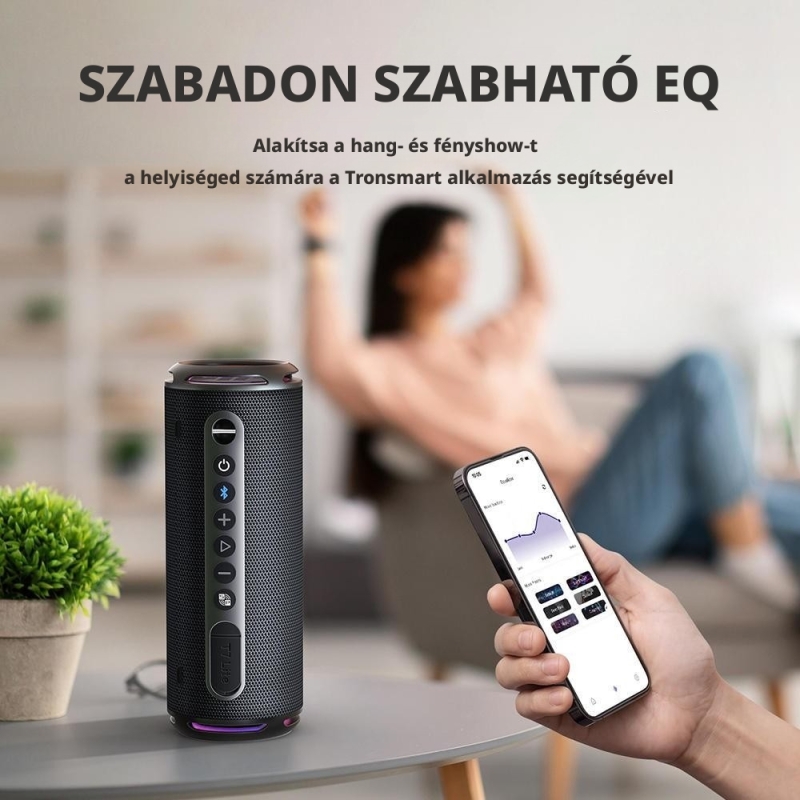Tronsmart T7 Lite Hordozható Bluetooth Hangszóró, 24 W, Bluetooth 5.3, IPX7, Akár 24 Óra Üzemidő, LED Fények, Fekete