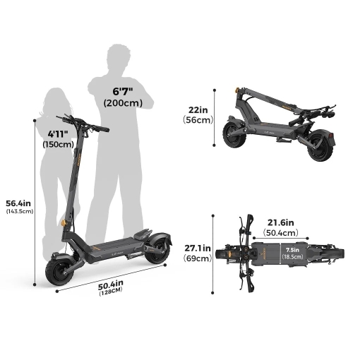 AUSOM L2 Max Dual Motor Elektromos Roller, 2×1000 W Motor, 65 km/h, Akár 90 km Hatótáv, 48 V 20,8 Ah, NFC
