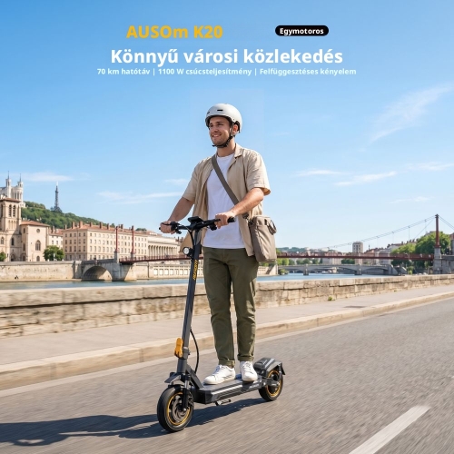 AUSOM K20 Elektromos Roller, 1100 W Csúcsteljesítmény, 45 km/h, Akár 70 km Hatótáv, 48 V 13,5 Ah, NFC