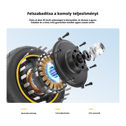 AUSOM K20 Elektromos Roller, 1100 W Csúcsteljesítmény, 45 km/h, Akár 70 km Hatótáv, 48 V 13,5 Ah, NFC