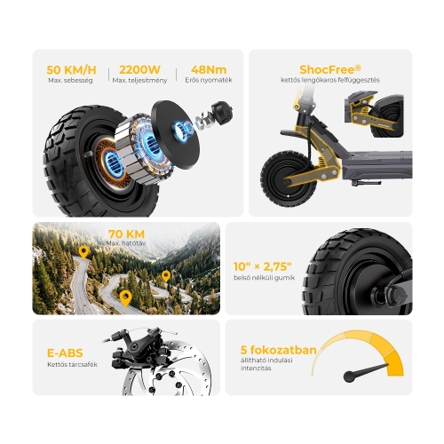 AUSOM Gosoul 2 Dual Motor Elektromos Roller, 2×1100 W, 50 km/h, Akár 70 km Hatótáv, 48 V 13,5 Ah, NFC