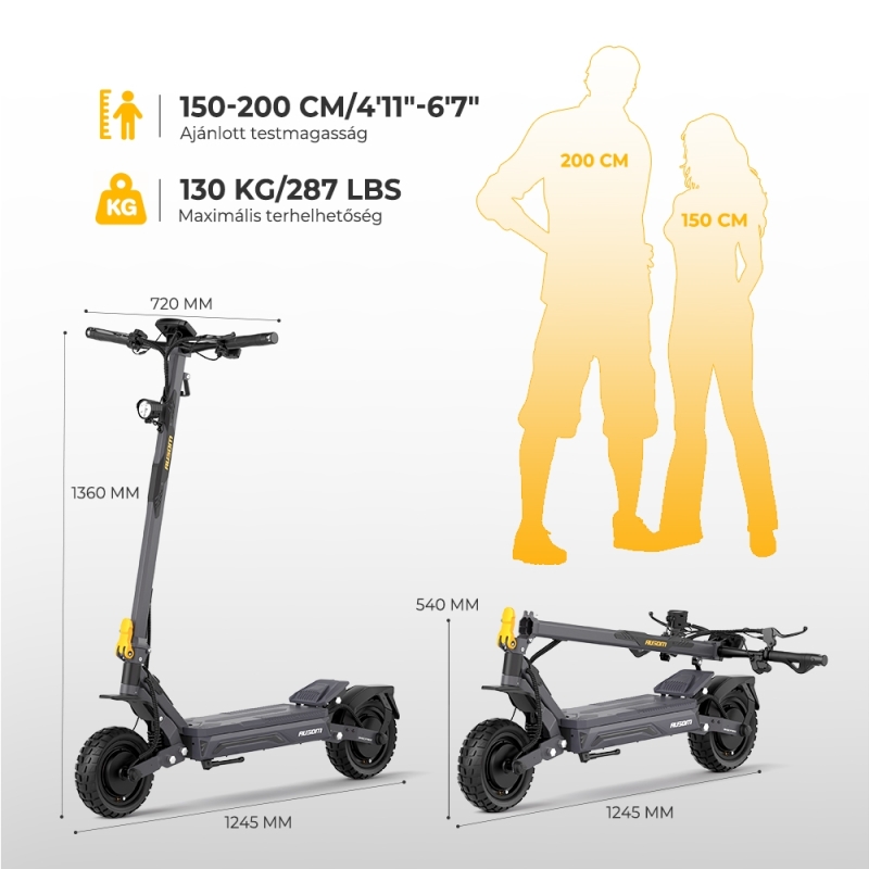 AUSOM Gosoul 2 Dual Motor Elektromos Roller, 2×1100 W, 50 km/h, Akár 70 km Hatótáv, 48 V 13,5 Ah, NFC