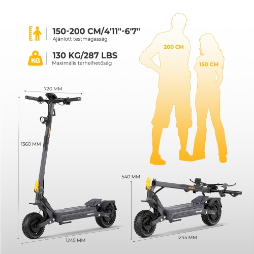 AUSOM Gosoul 2 Dual Motor Elektromos Roller, 2×1100 W, 50 km/h, Akár 70 km Hatótáv, 48 V 13,5 Ah, NFC