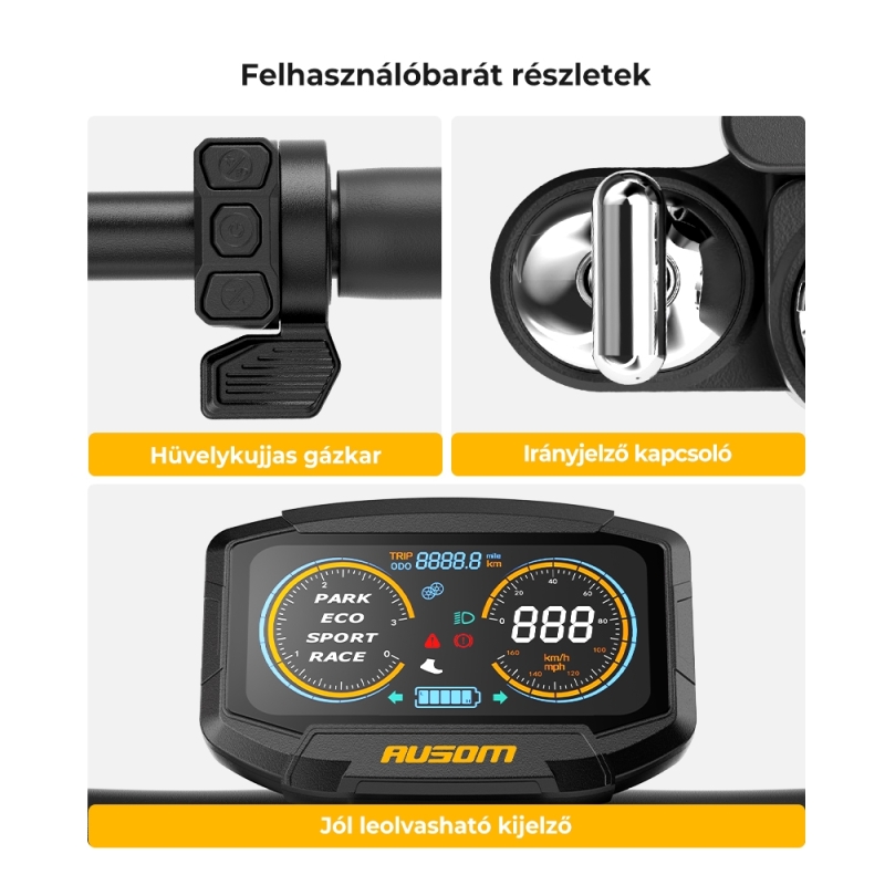 AUSOM Gosoul 2 Dual Motor Elektromos Roller, 2×1100 W, 50 km/h, Akár 70 km Hatótáv, 48 V 13,5 Ah, NFC