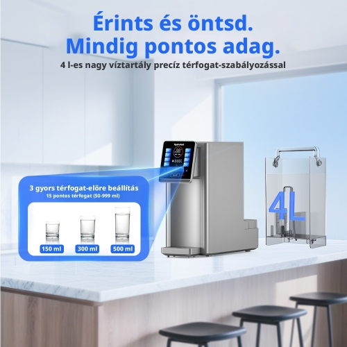 Hydrofast W100 Asztali RO Vízszűrő, 6 Fokozatú Szűrés, UV Sterilizálás, Azonnali Melegítés, 4 l Víztartály, TDS Kijelző