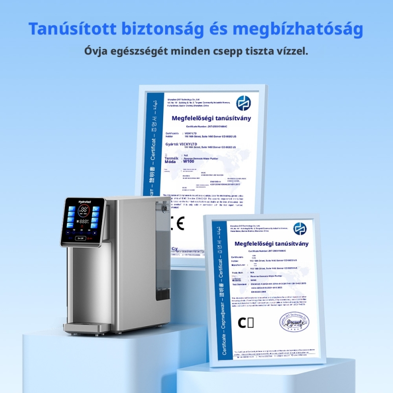 Hydrofast W100 Asztali RO Vízszűrő, 6 Fokozatú Szűrés, UV Sterilizálás, Azonnali Melegítés, 4 l Víztartály, TDS Kijelző