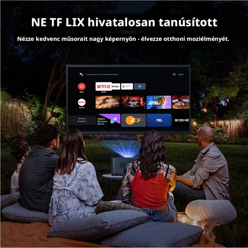 ETOE Whale Pro 2026 Okos Projektor, 1800 ANSI, Natív 1080P, Android TV 14.0, Netflix, 4K Dekódolás, Dolby Audio