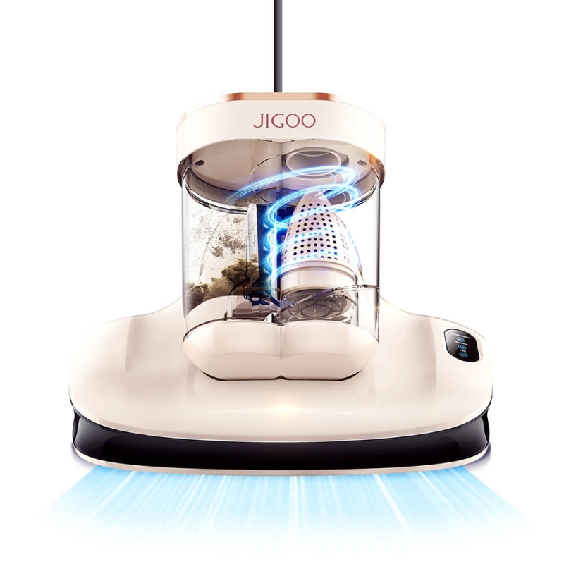 JIGOO S100 Atkaeltávolító Matracporszívó, 12 kPa Szívóerő, 80 000 Ütés/perc, UV Sterilizálás, 55 °C Forró Levegő, Atkaérzékelő